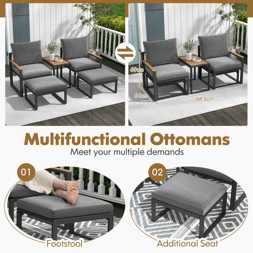 5 Pieces Aluminum Frame Weatherproof Outdoor Conversation Set with