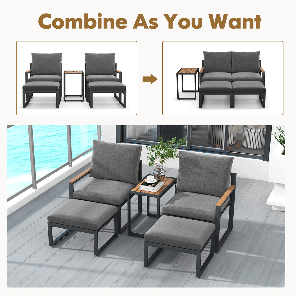 5 Pieces Aluminum Frame Weatherproof Outdoor Conversation Set with