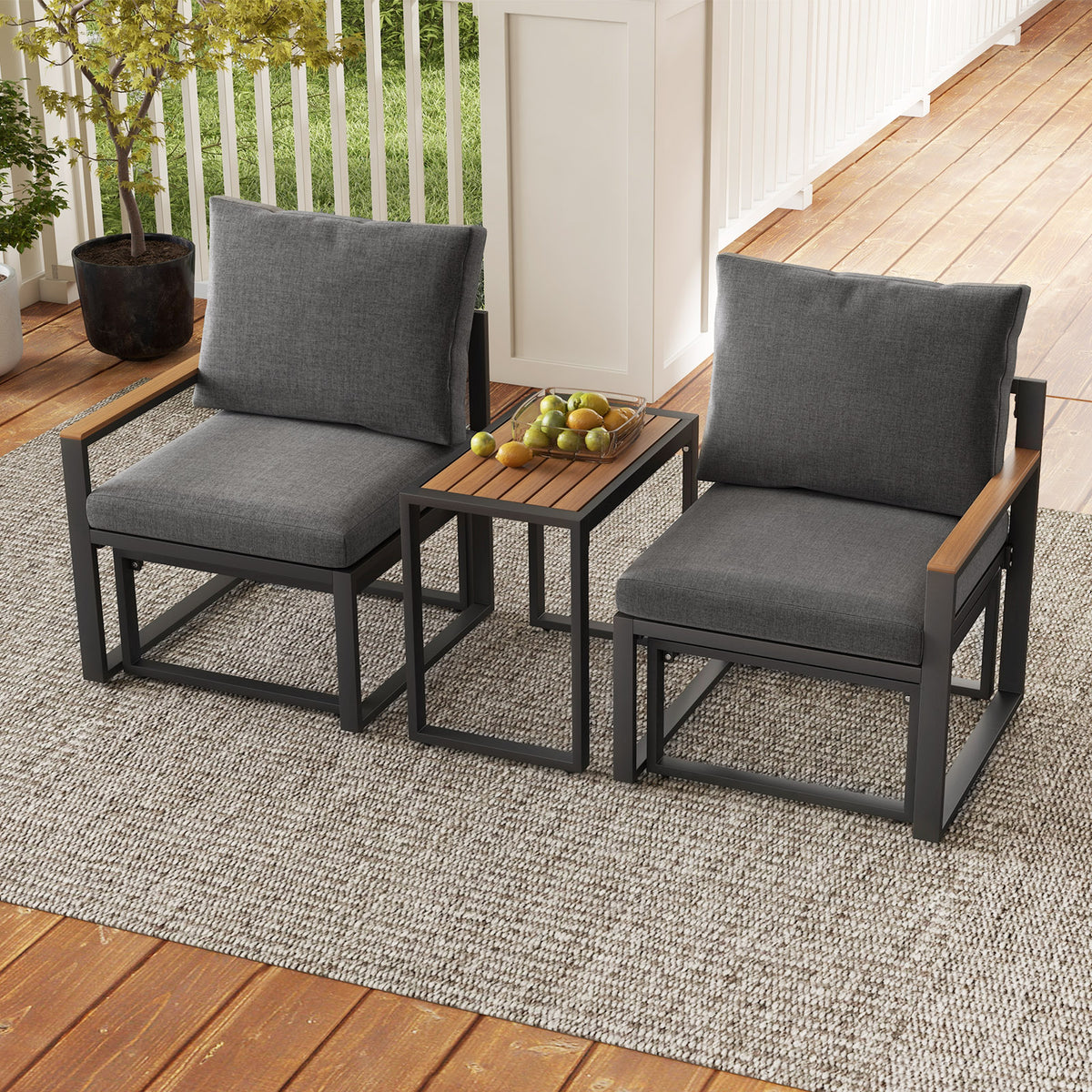 5 Pieces Aluminum Frame Weatherproof Outdoor Conversation Set with