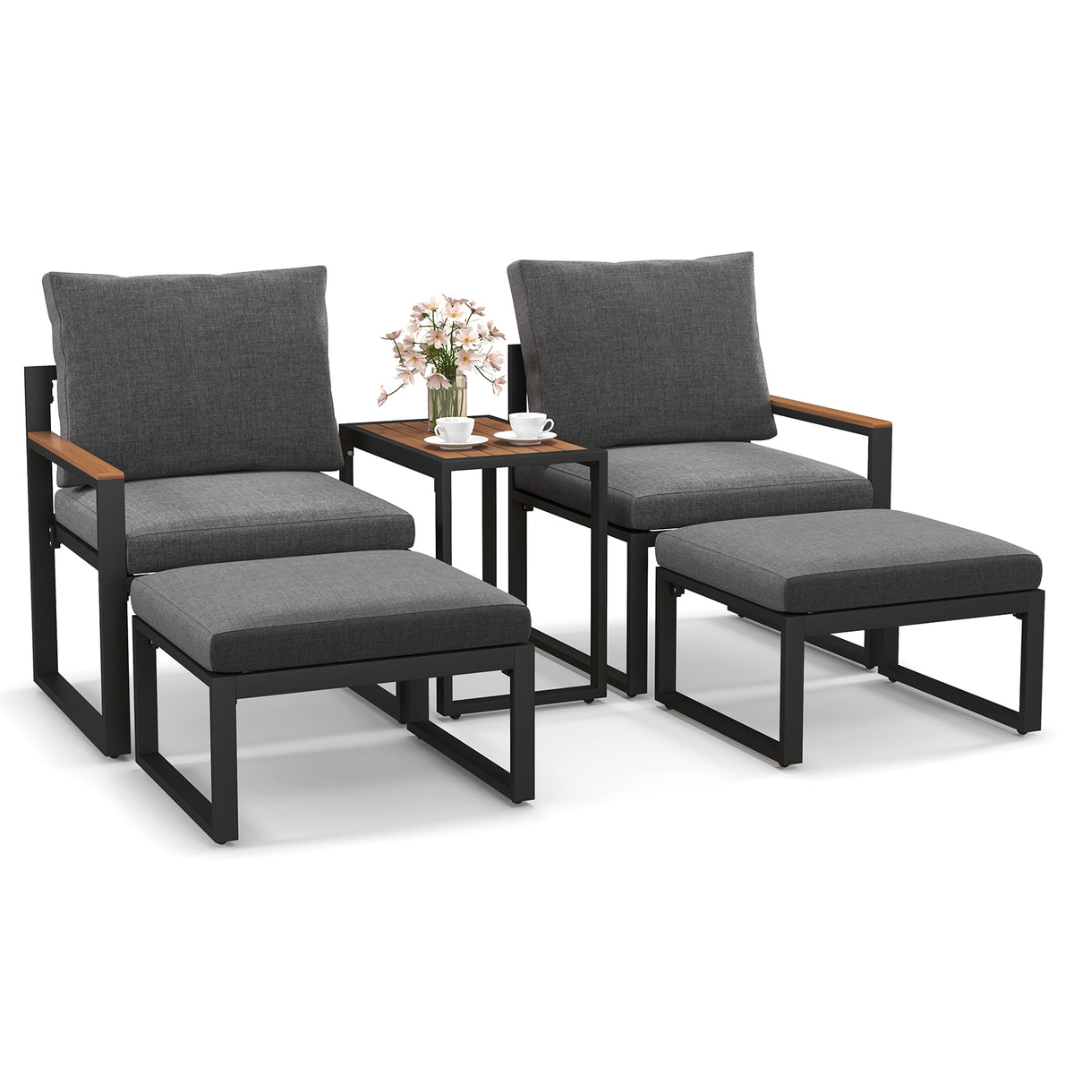 5 Pieces Aluminum Frame Weatherproof Outdoor Conversation Set with