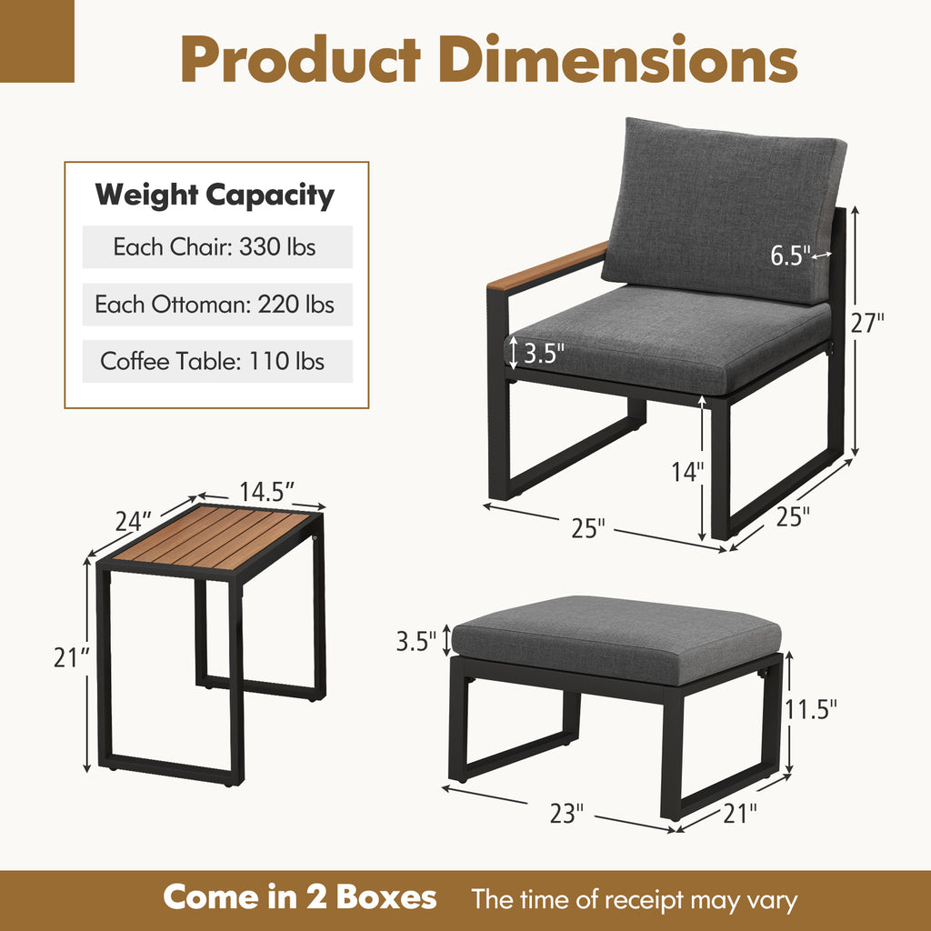 5 Pieces Aluminum Frame Weatherproof Outdoor Conversation Set with