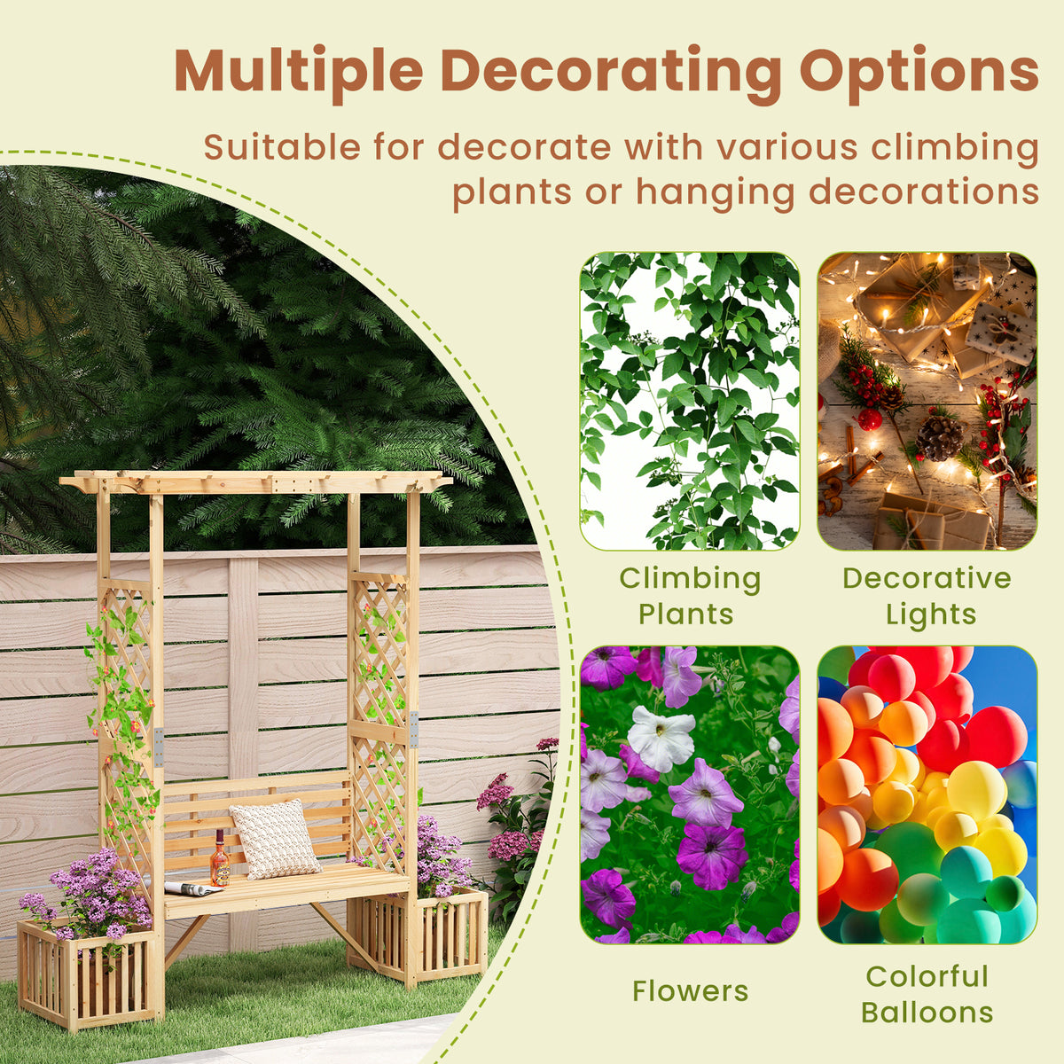 Patio Garden Bench Arbor ArchOutdoor Wood Decorative Seating