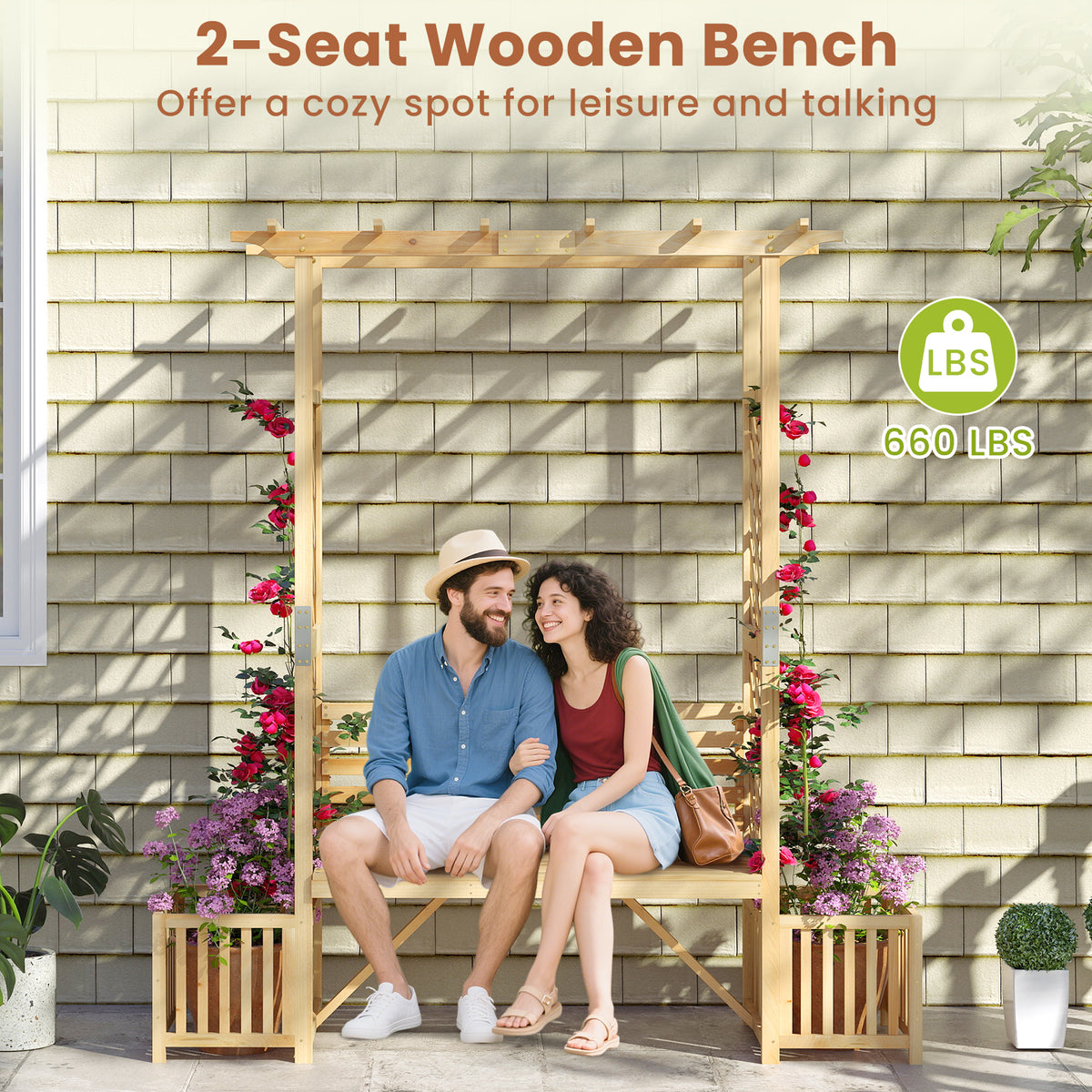Patio Garden Bench Arbor ArchOutdoor Wood Decorative Seating