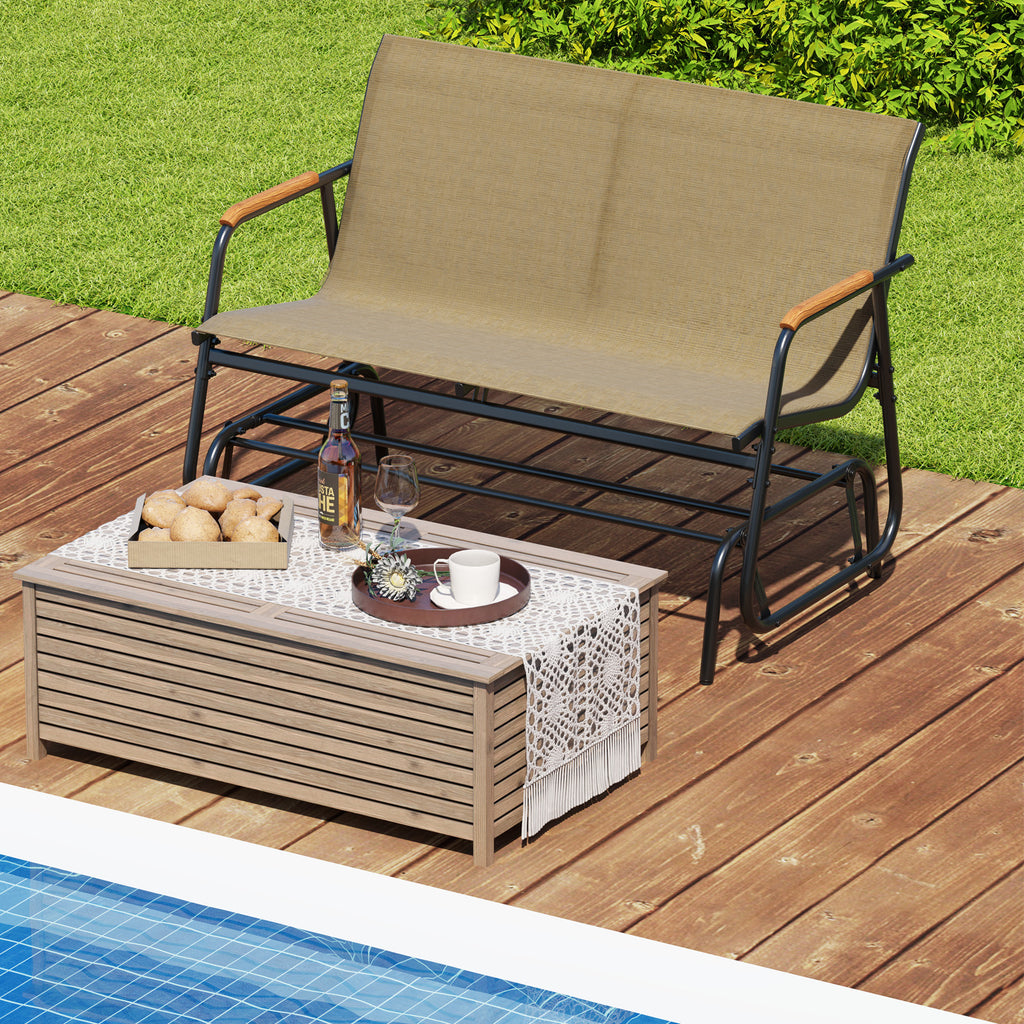 Patio Glider Bench Teak Armrests 2-Person - 45 Inch, Brown