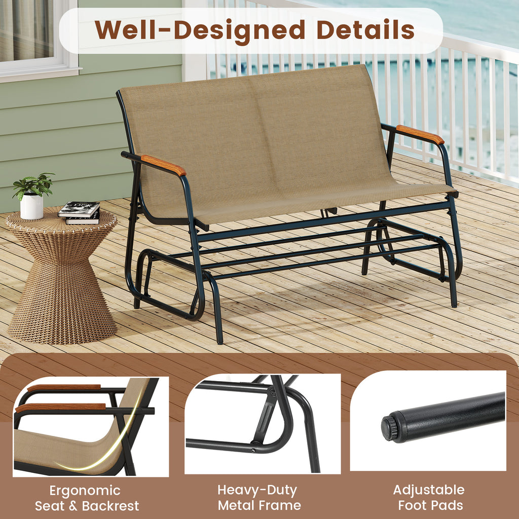 Patio Glider Bench Teak Armrests 2-Person - 45 Inch, Brown