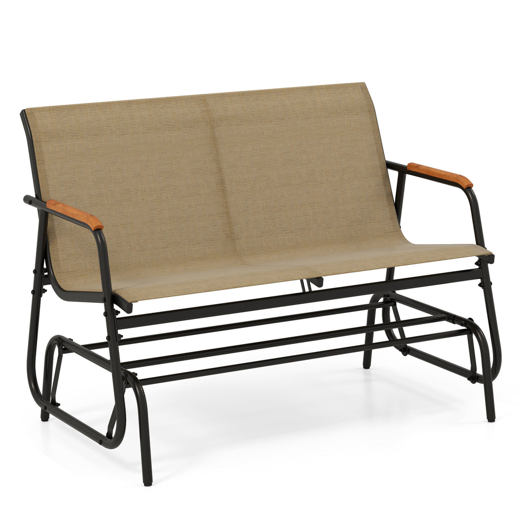 Patio Glider Bench Teak Armrests 2-Person - 45 Inch, Brown