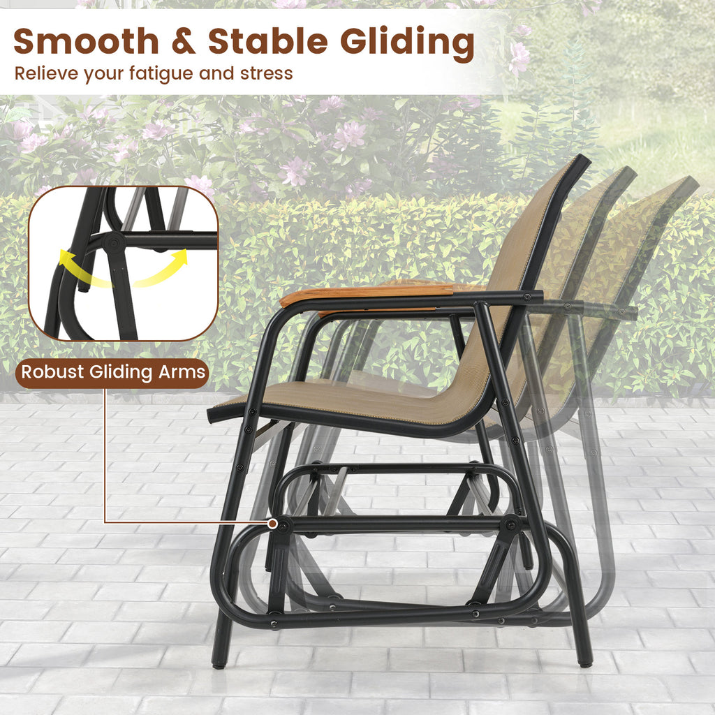 Patio Glider Bench Teak Armrests 2-Person - 45 Inch, Brown