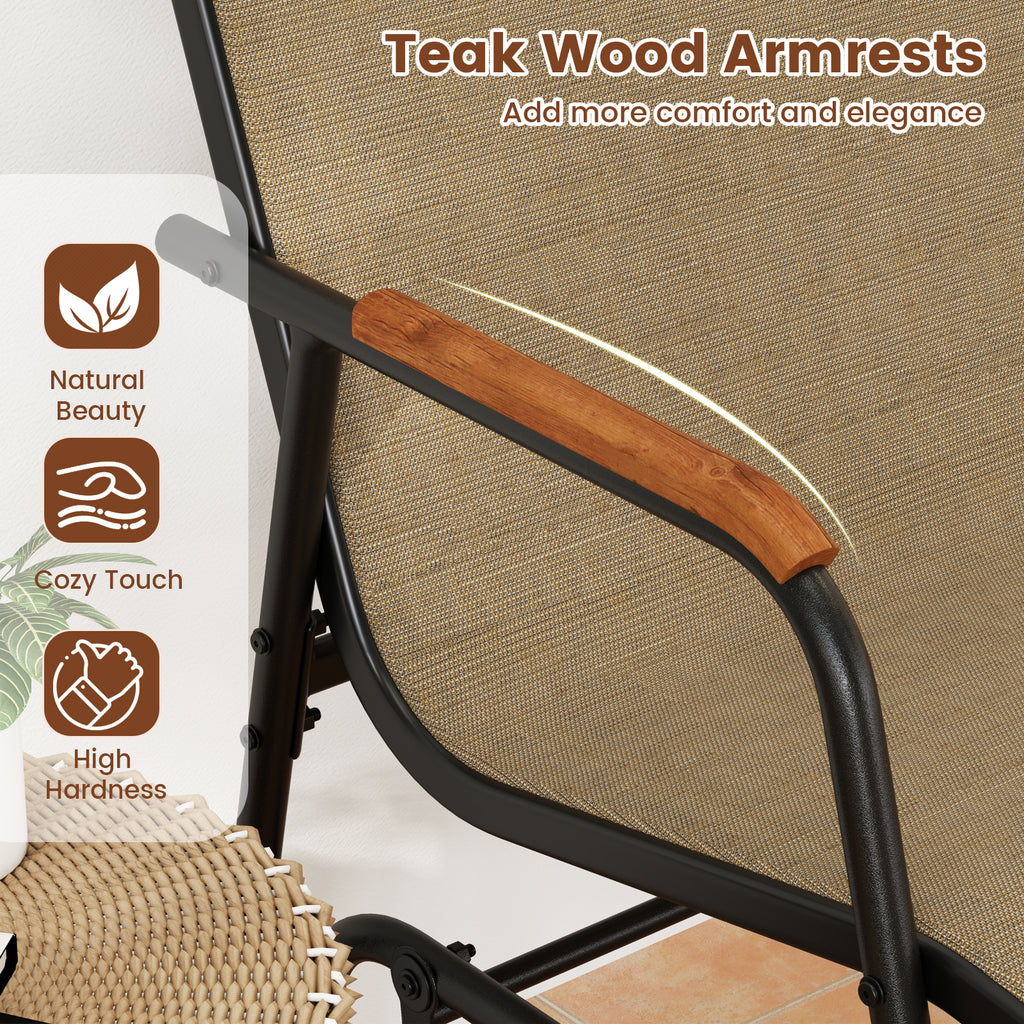 Patio Glider Bench Teak Armrests 2-Person - 45 Inch, Brown