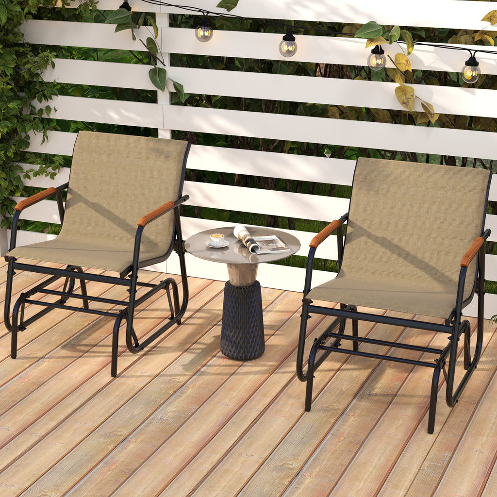Patio Glider Chair Set of 2 with Curved Teak Armrests and Breathable
