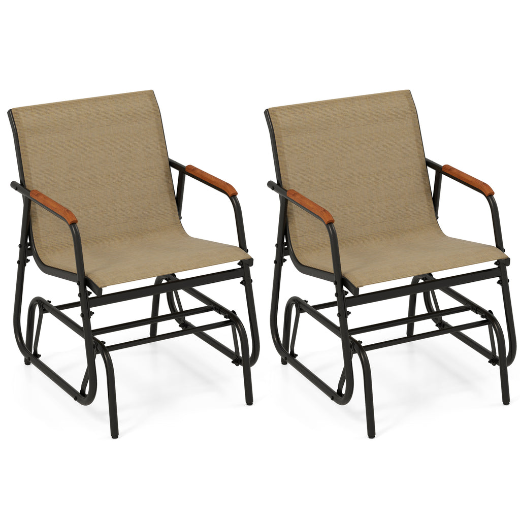 Patio Glider Chair Set of 2 with Curved Teak Armrests and Breathable