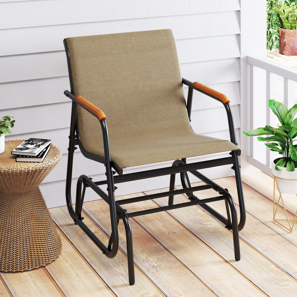 Patio Glider Chair Set of 2 with Curved Teak Armrests and Breathable