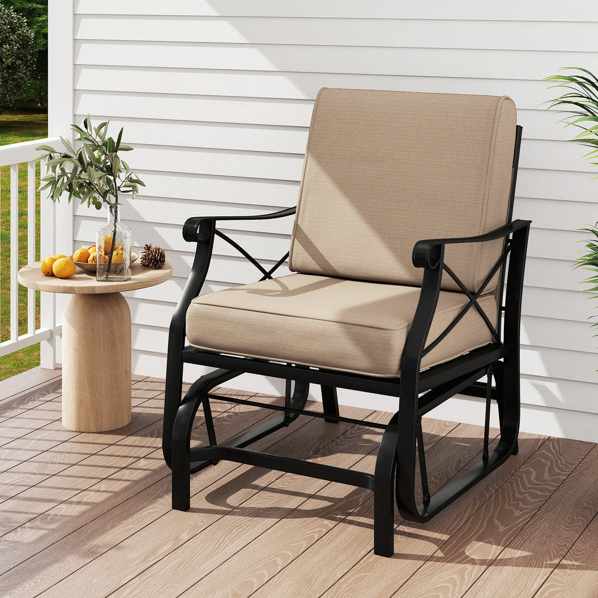 Patio Glider Rocking Chair with Metal Frame and Thick Cushions