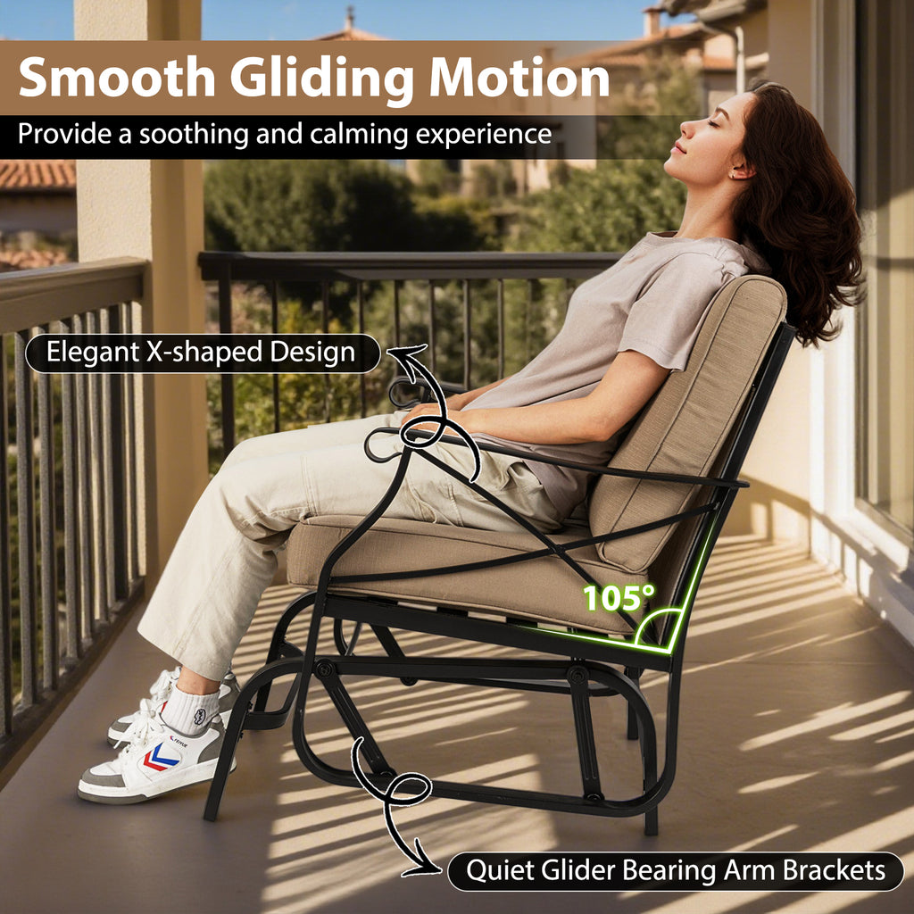 Patio Glider Rocking Chair with Metal Frame and Thick Cushions
