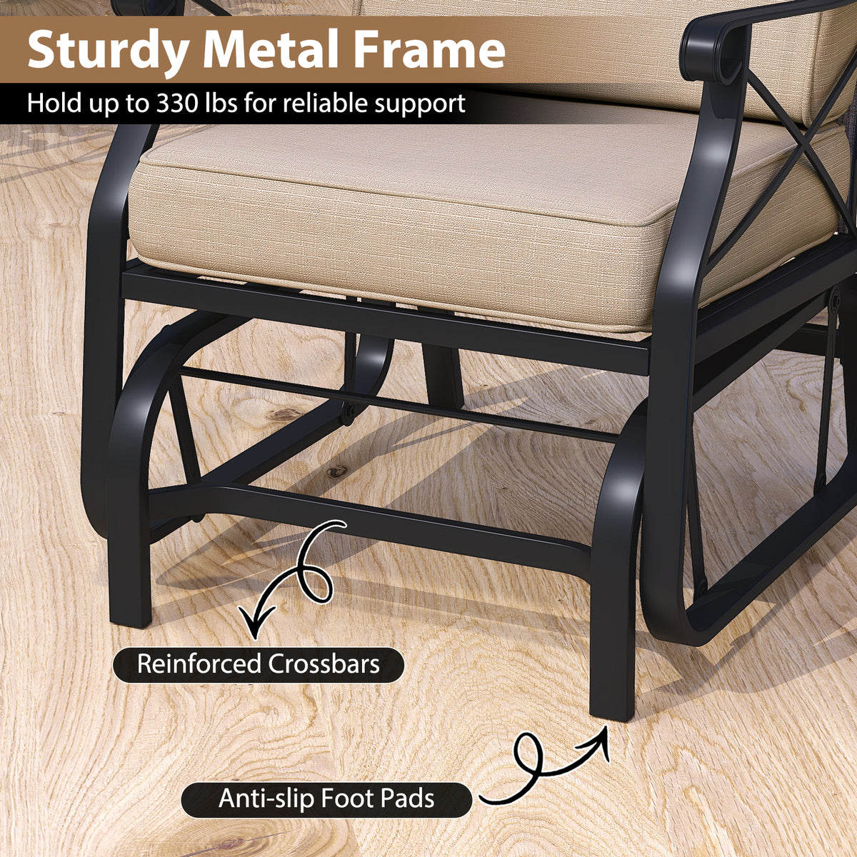 Patio Glider Rocking Chair with Metal Frame and Thick Cushions