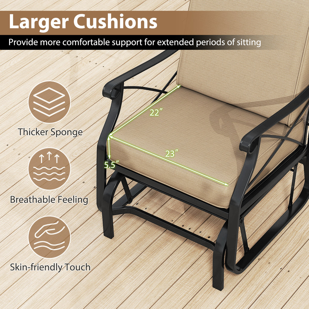 Patio Glider Rocking Chair with Metal Frame and Thick Cushions