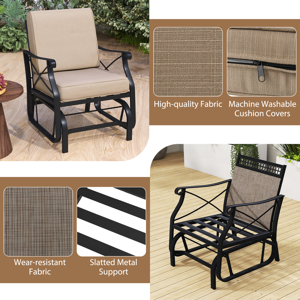 Patio Glider Rocking Chair with Metal Frame and Thick Cushions