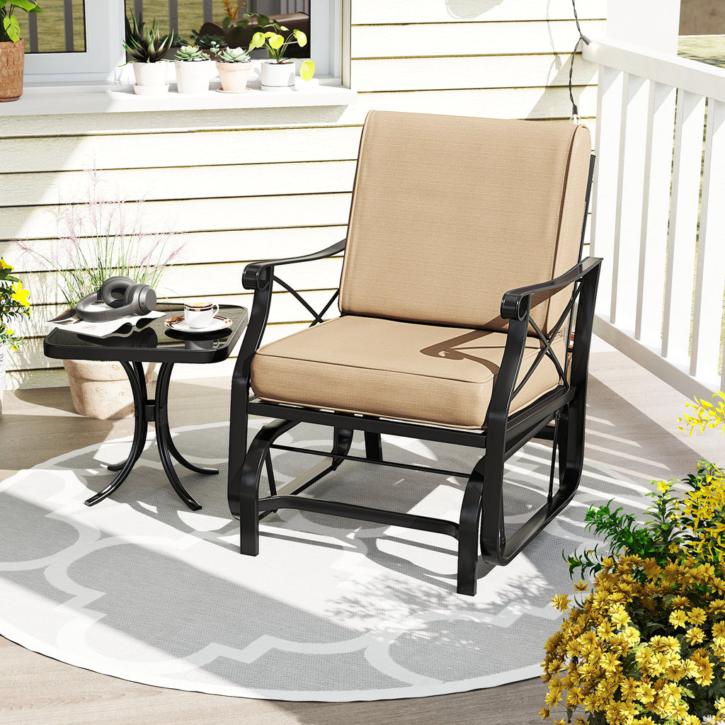 Patio Glider Rocking Chair with Metal Frame and Thick Cushions