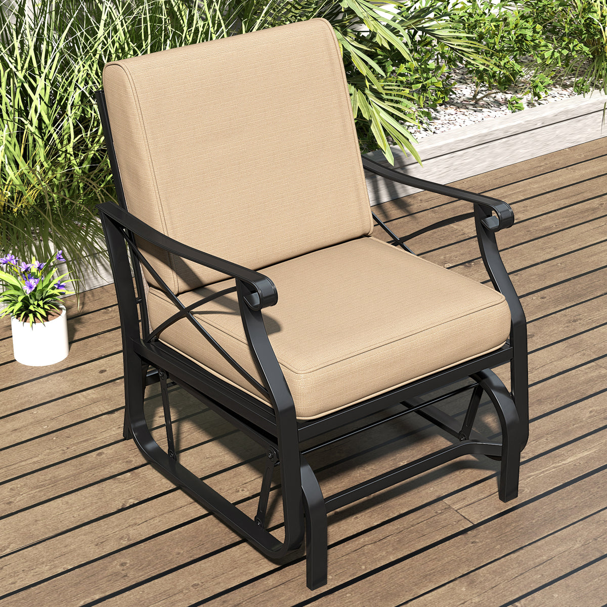Patio Glider Rocking Chair with Metal Frame and Thick Cushions