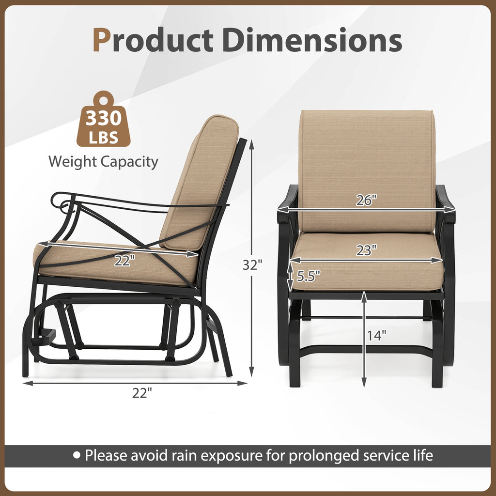 Patio Glider Rocking Chair with Metal Frame and Thick Cushions