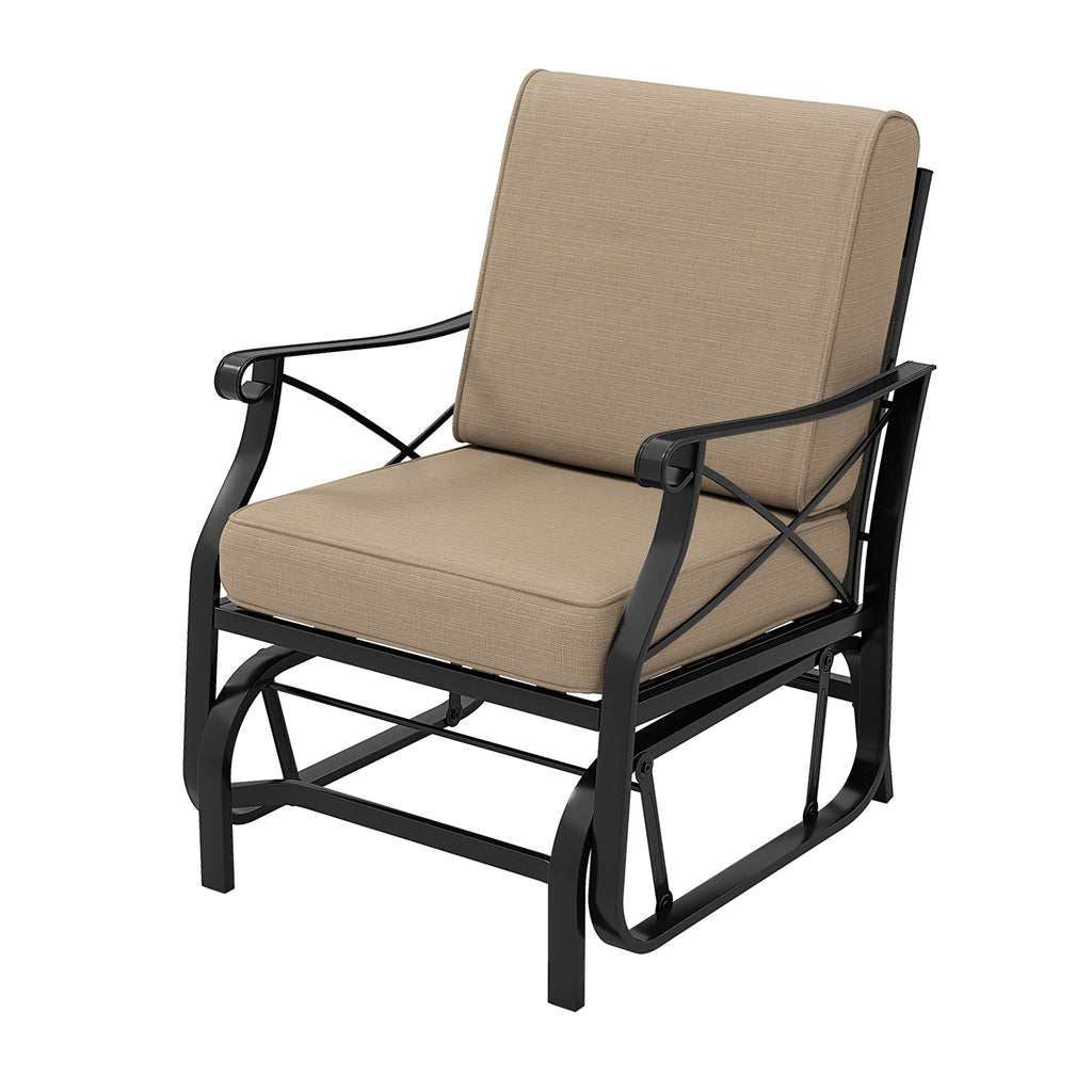 Patio Glider Rocking Chair with Metal Frame and Thick Cushions
