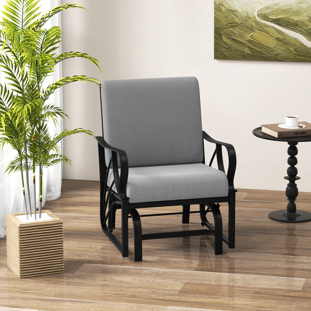 Patio Glider Rocking Chair with Cushion - Gray