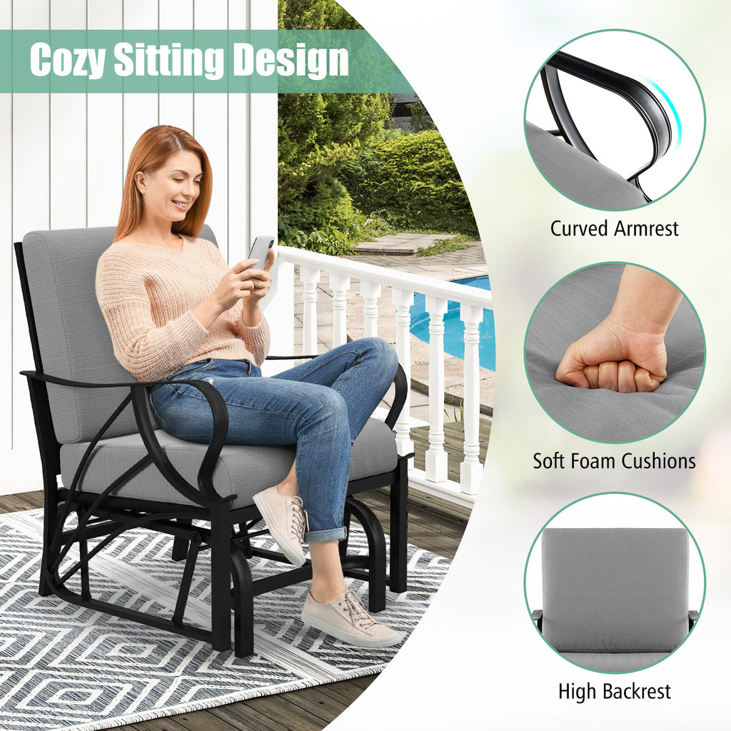 Patio Glider Rocking Chair with Thick Cushion and Curved Armrest