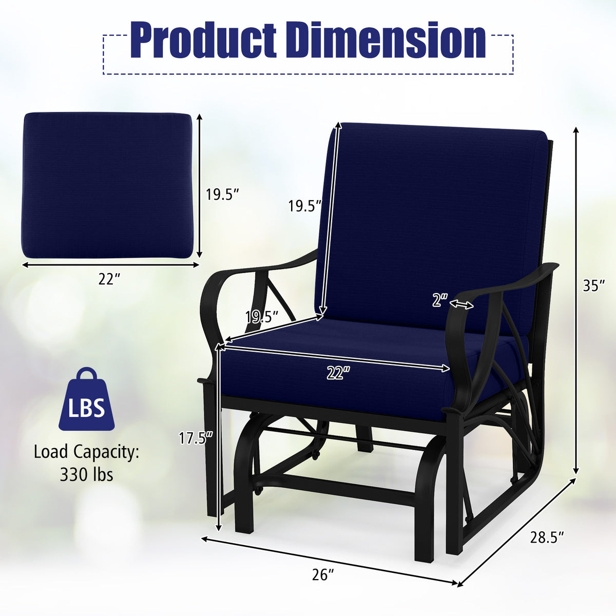 Patio Glider Rocking Chair with Cushion – Navy