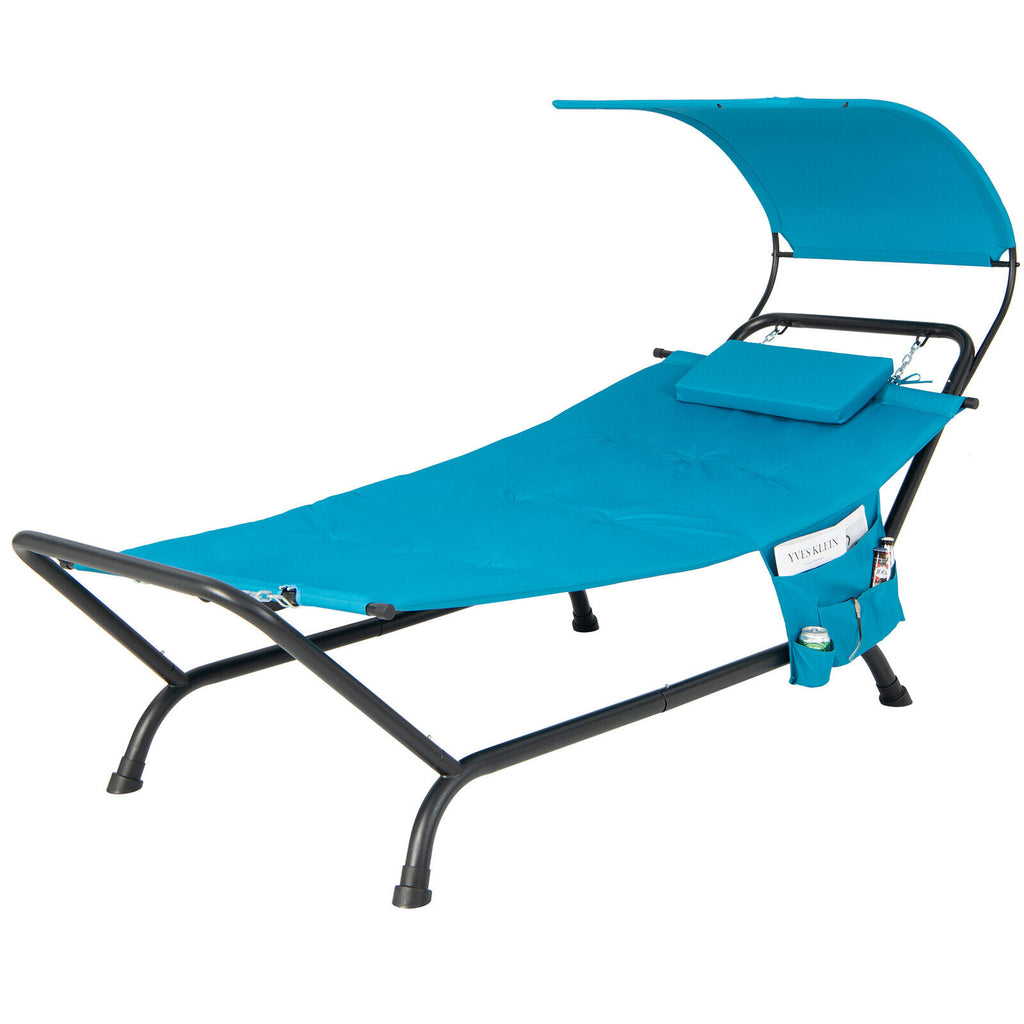 Patio Hanging Chaise Lounge Chair with Canopy Cushion Pillow and