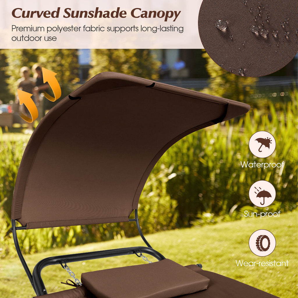 Patio Hanging Chaise Lounge Chair with Canopy Cushion Pillow and
