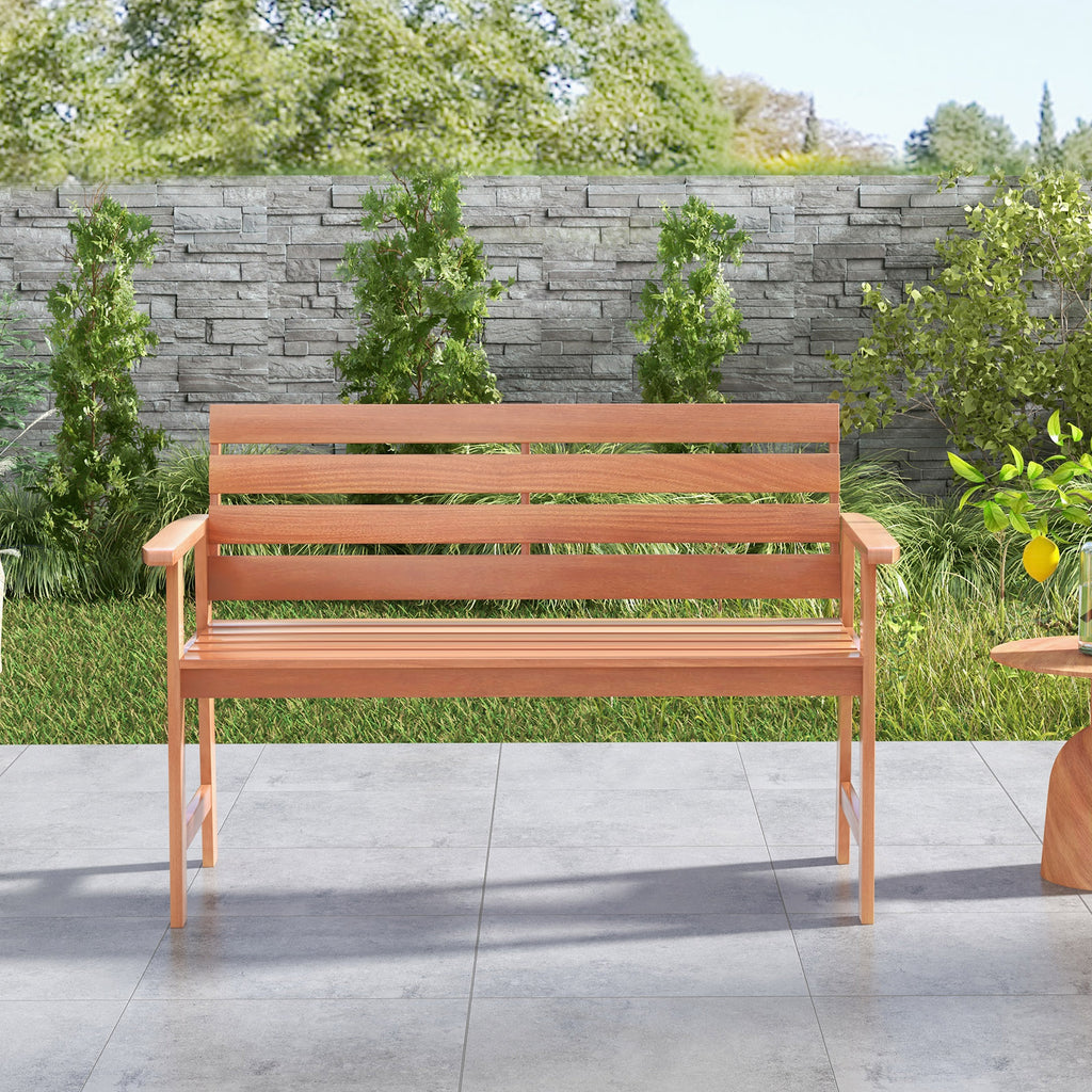 Patio Solid Wood Bench 2-Seat Chair with Breathable Slatted Seat &