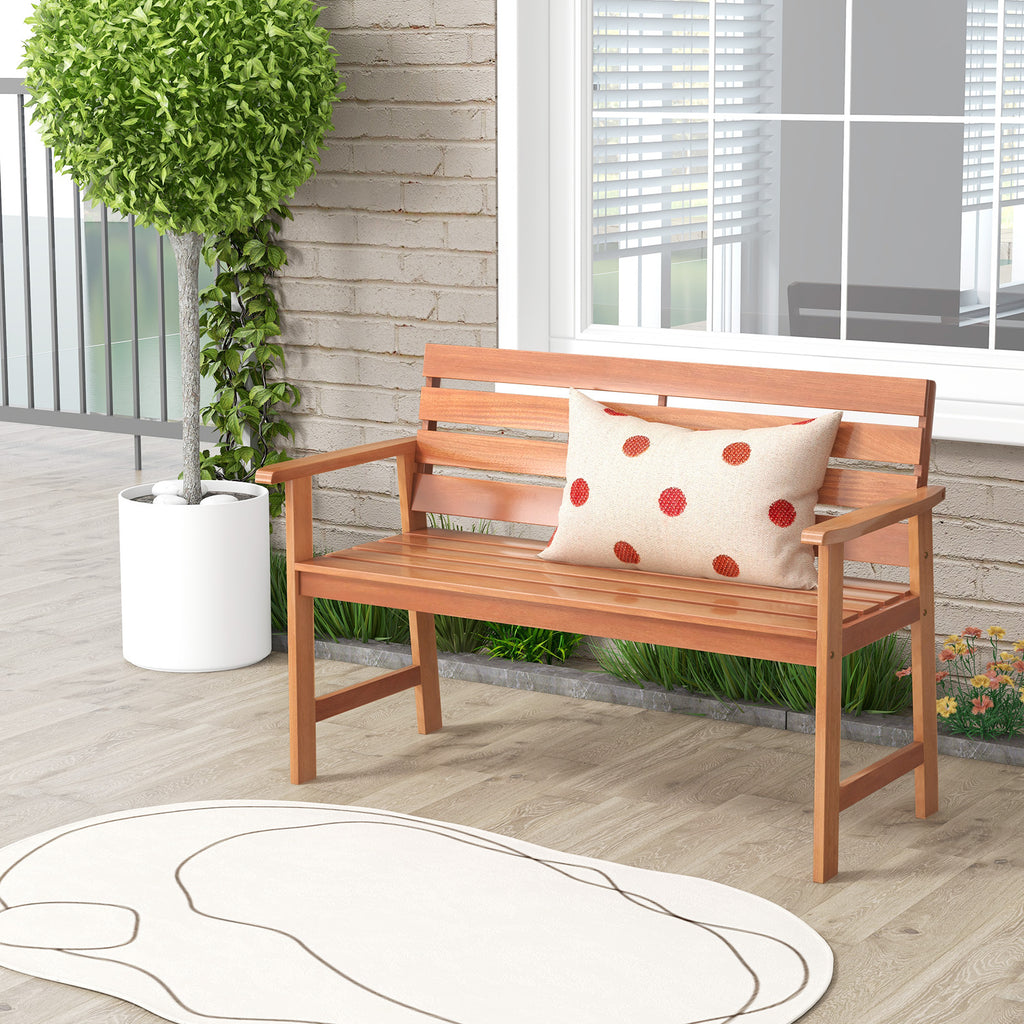 Patio Solid Wood Bench 2-Seat Chair with Breathable Slatted Seat &