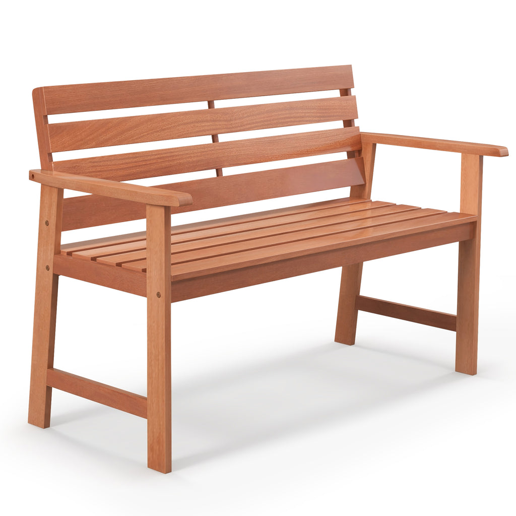 Patio Solid Wood Bench 2-Seat Chair with Breathable Slatted Seat &