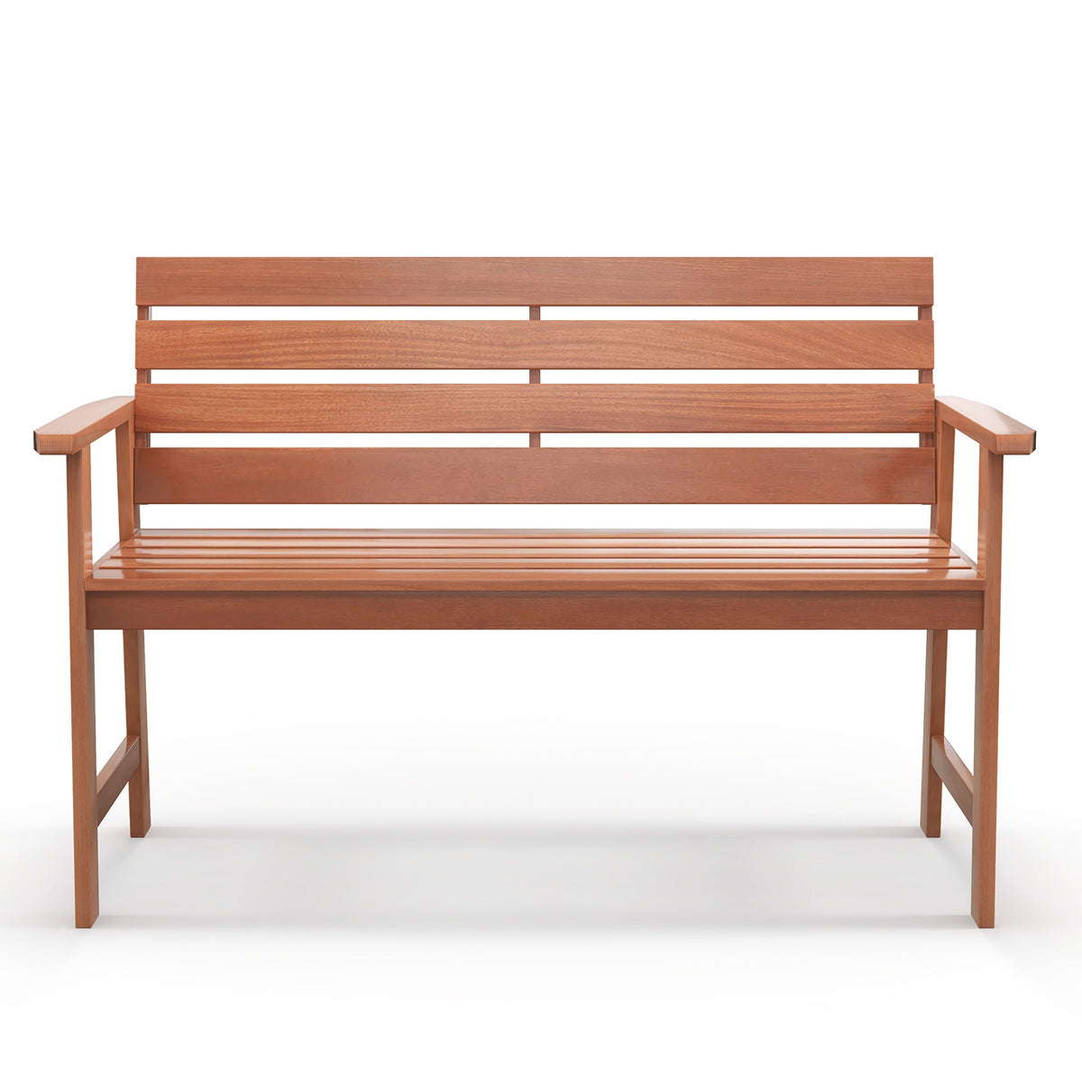 Patio Solid Wood Bench 2-Seat Chair with Breathable Slatted Seat &