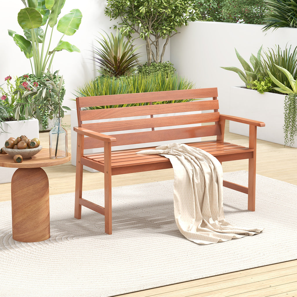 Patio Solid Wood Bench 2-Seat Chair with Breathable Slatted Seat &