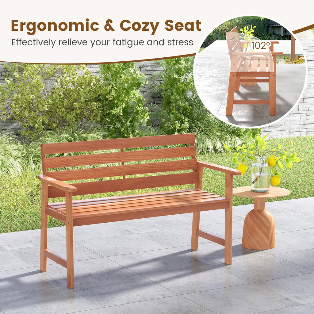 Patio Solid Wood Bench 2-Seat Chair with Breathable Slatted Seat &