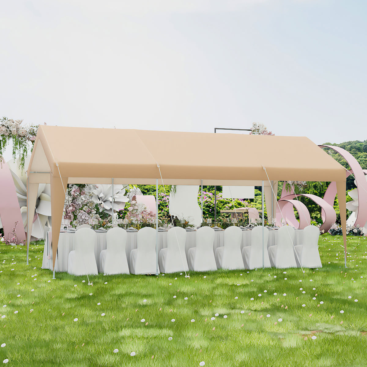 10 x 20 Feet Patio Carport Tent with Galvanized Steel Frame – No Sidewall