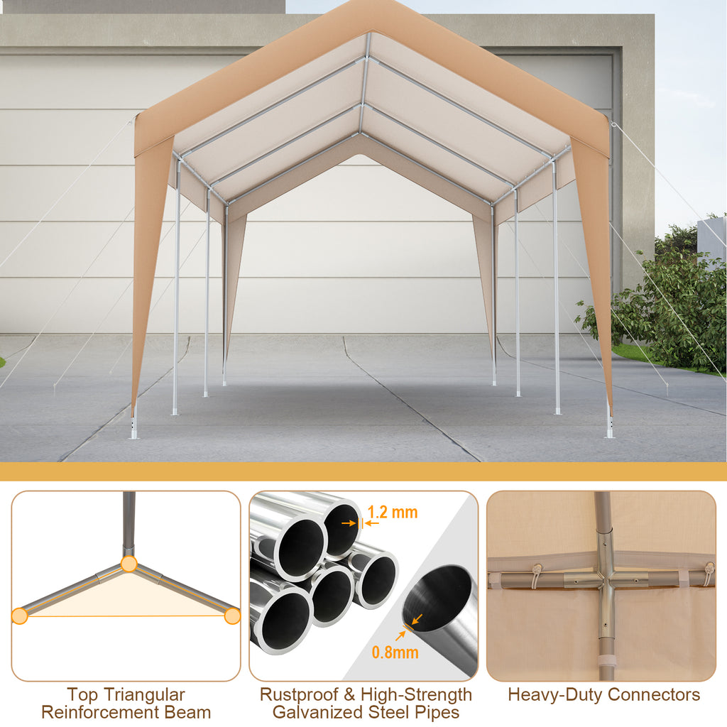 10 x 20 Feet Patio Carport Tent with Galvanized Steel Frame – No Sidewall