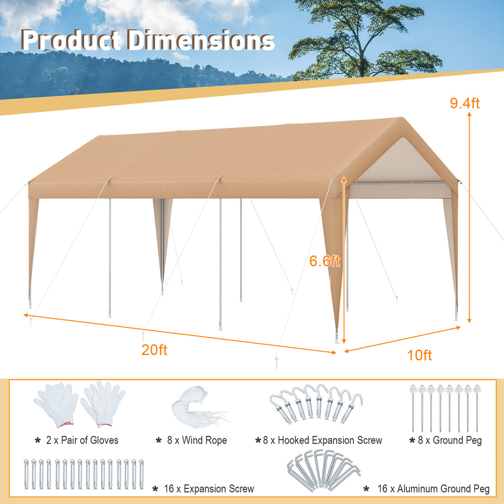 10 x 20 Feet Patio Carport Tent with Galvanized Steel Frame – No Sidewall