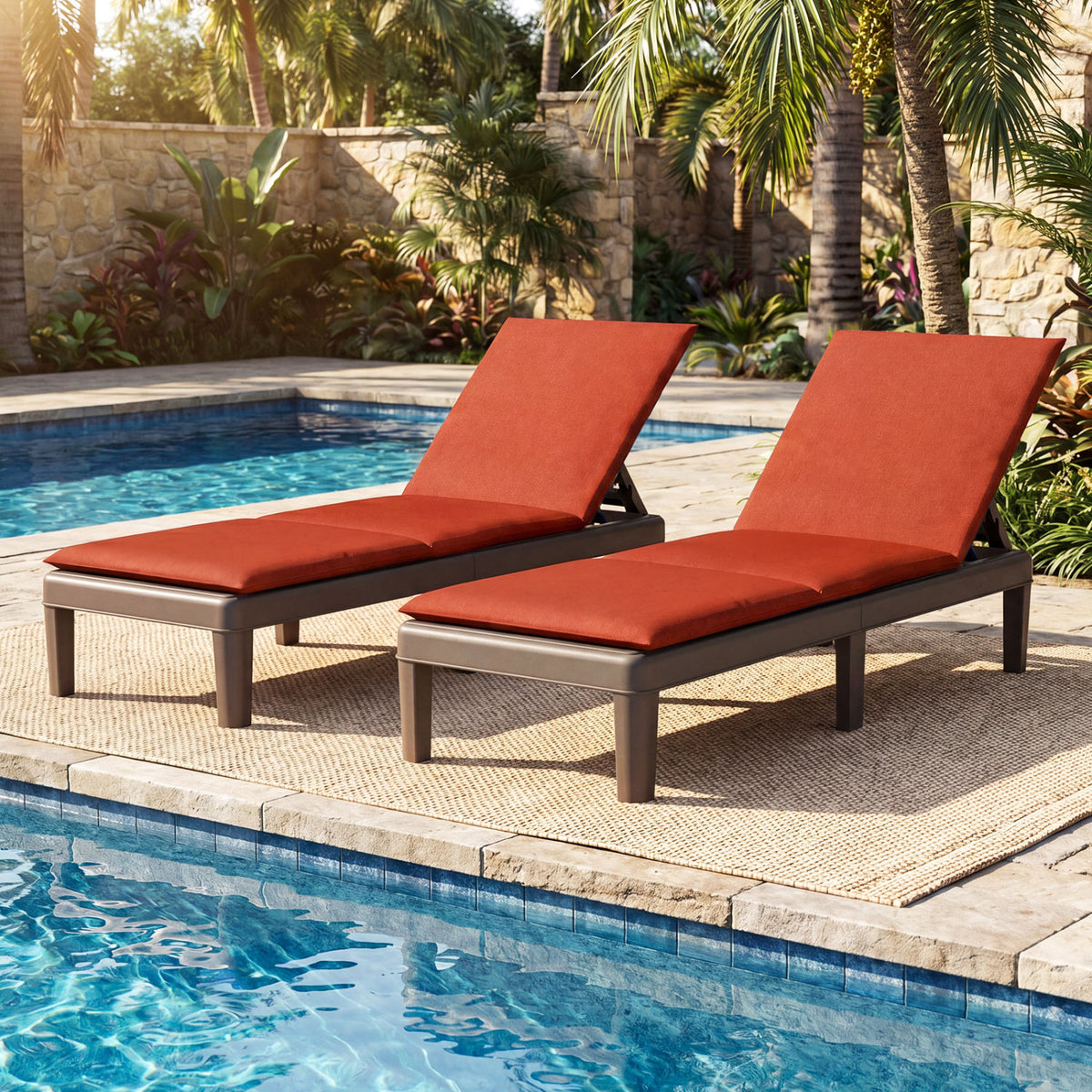 Outdoor Recliner Chair with Cushion, 3-Position Adjustable – Orange
