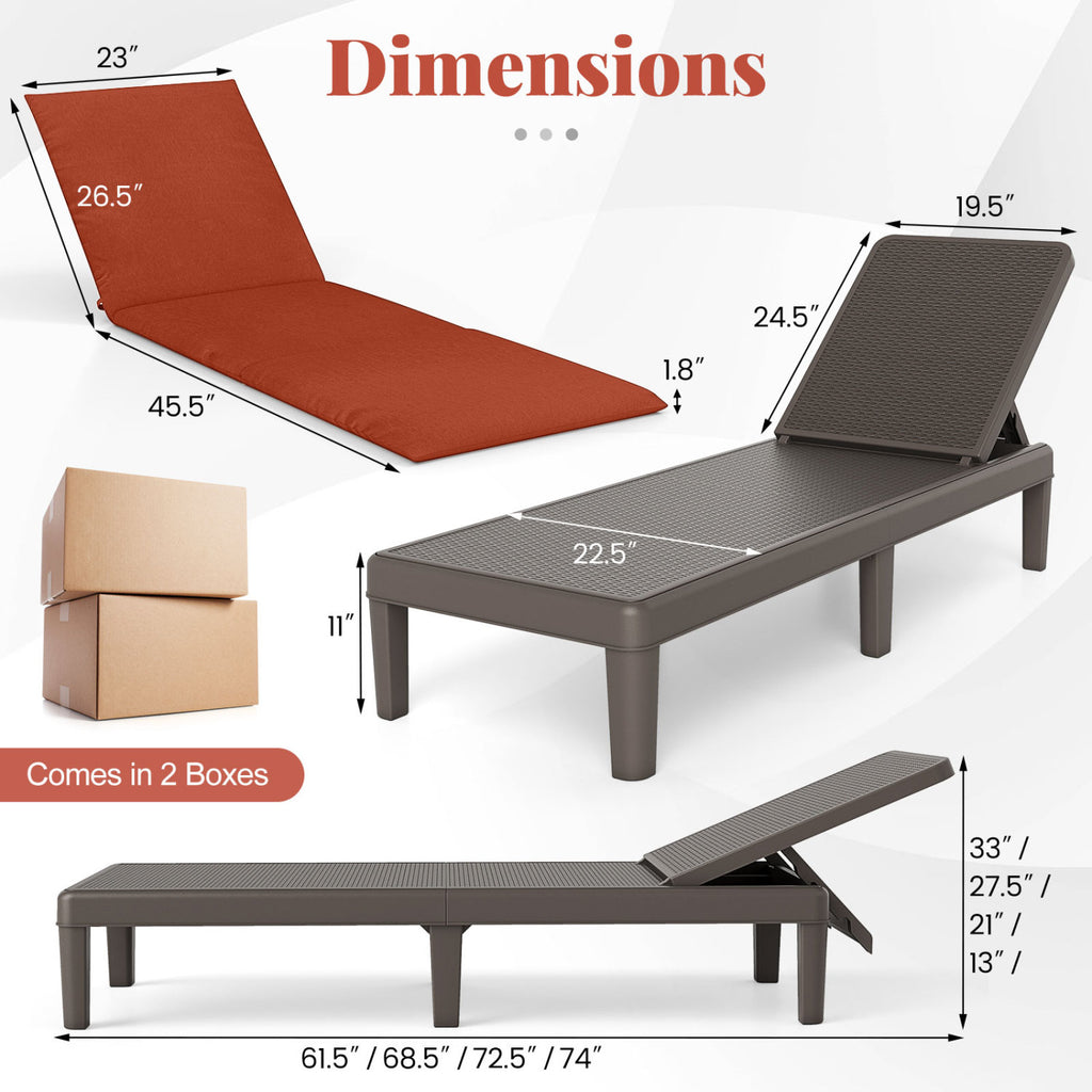 Outdoor Recliner Chair with Cushion, 3-Position Adjustable – Orange