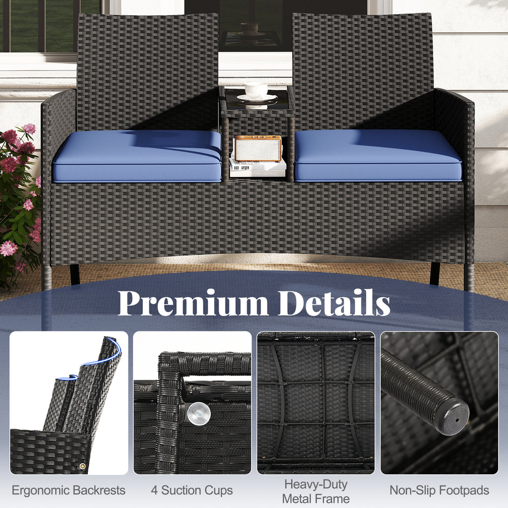 Patio Loveseat with Built-in Table - Navy