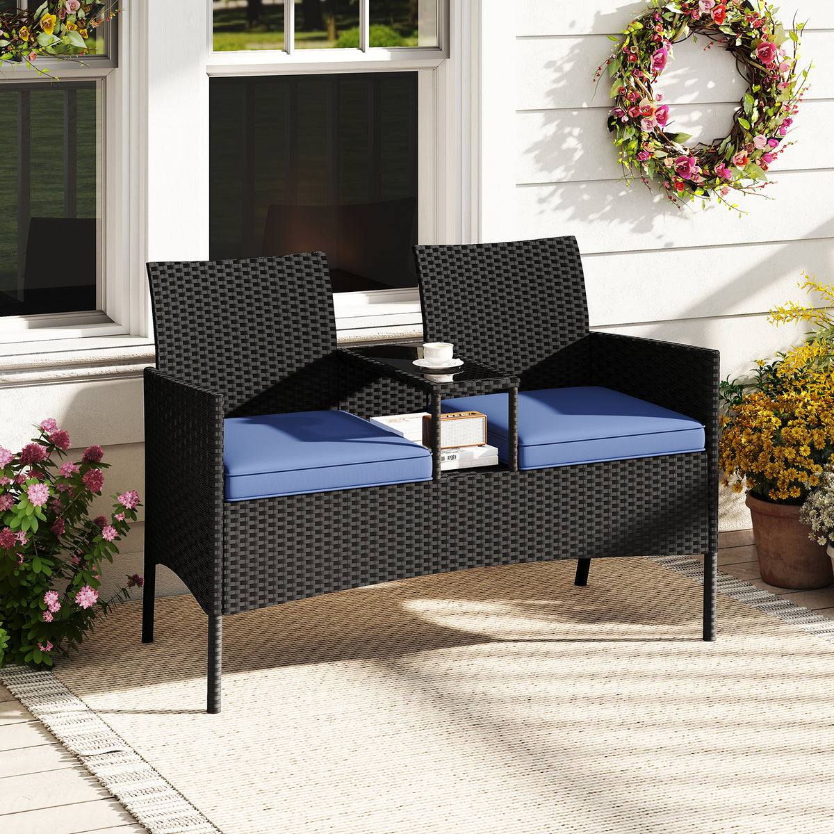 Patio Loveseat with Built-in Table - Navy