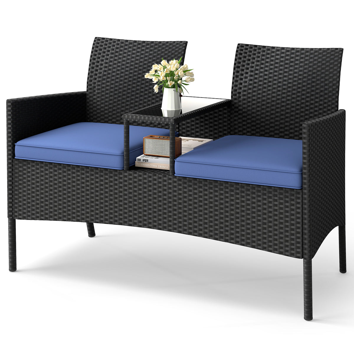 Patio Loveseat with Built-in Table - Navy