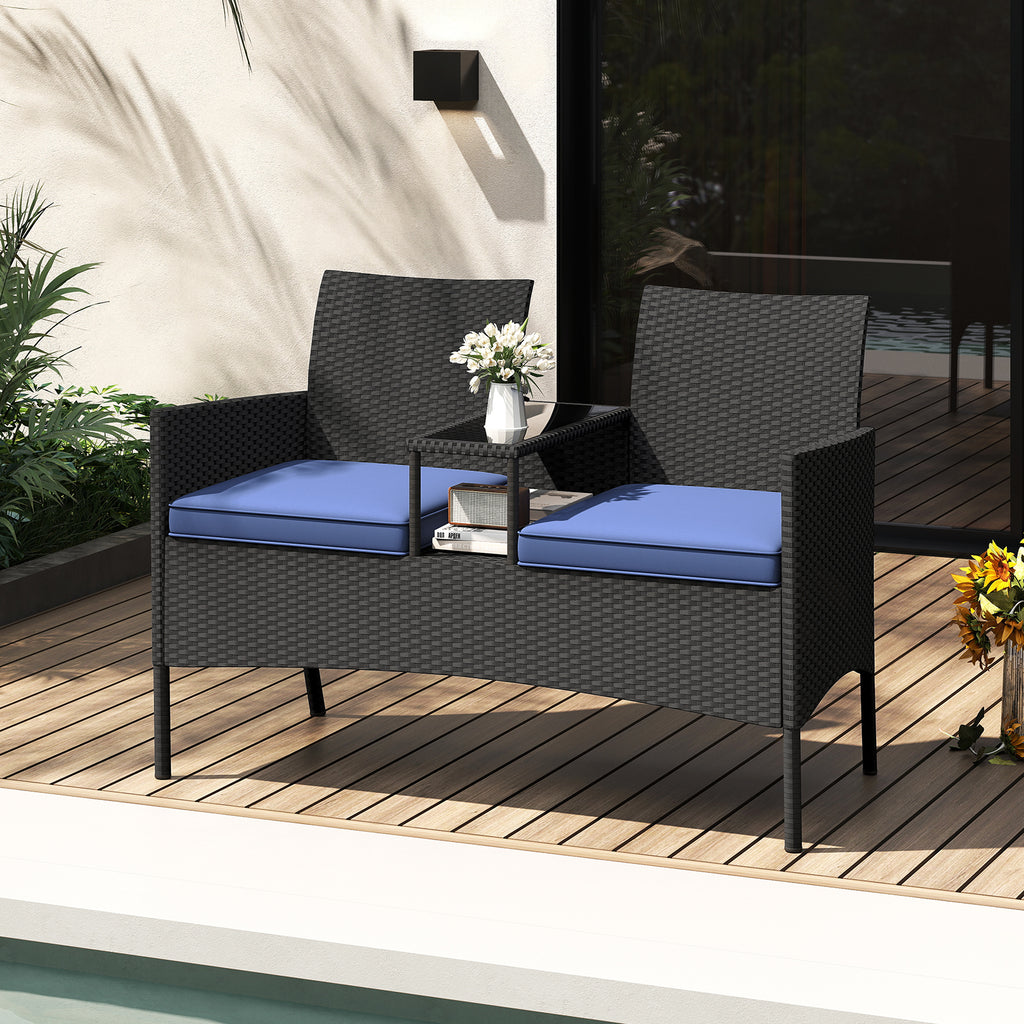 Patio Loveseat with Built-in Table - Navy