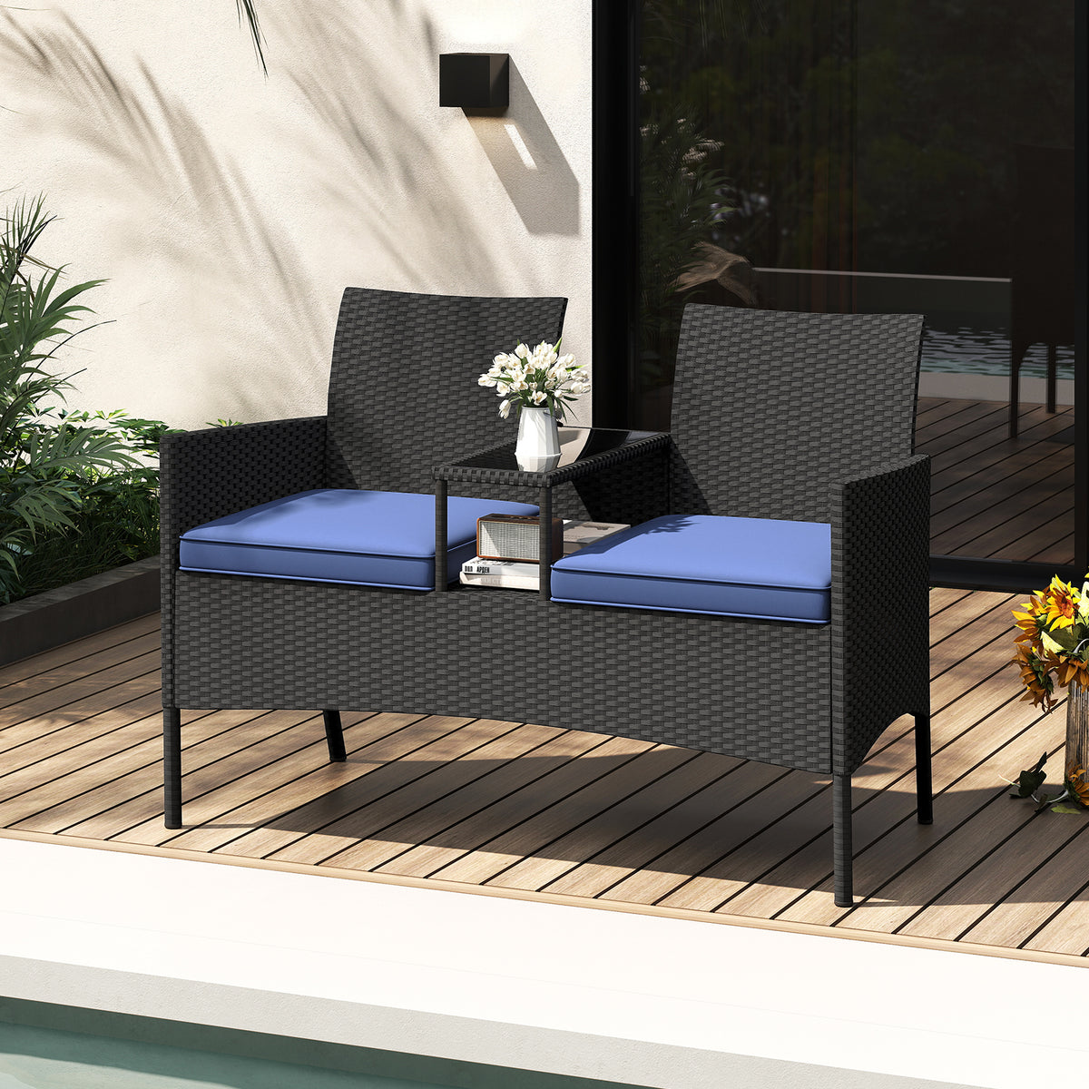 Patio Loveseat with Built-in Table - Navy