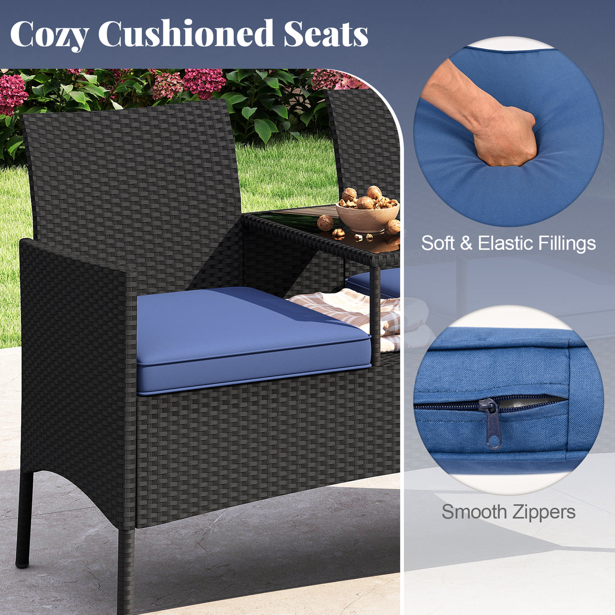Patio Loveseat with Built-in Table - Navy