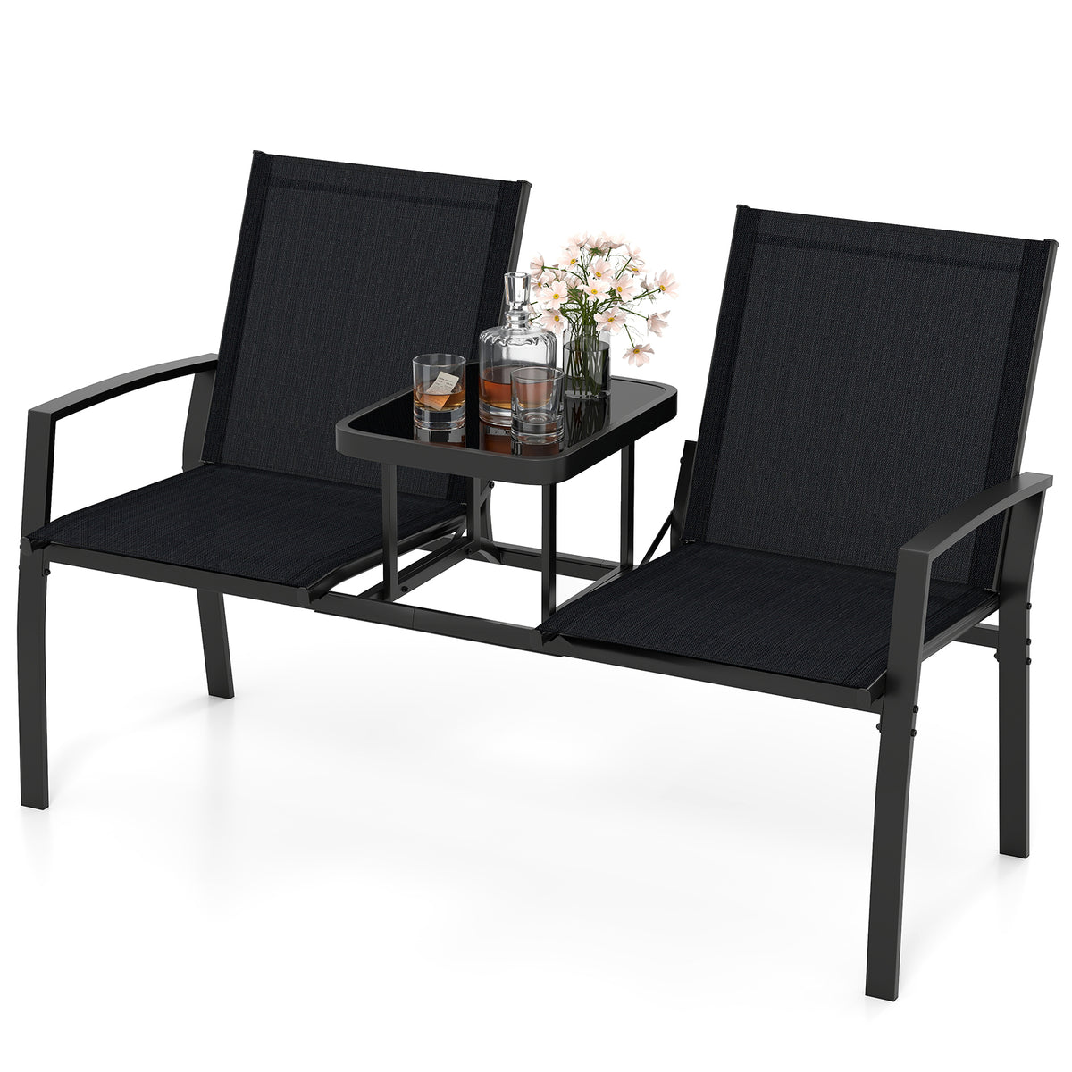 Patio Loveseat with Built-in Table - Black