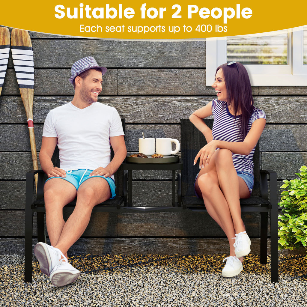 Patio Loveseat with Built-in Table - Black