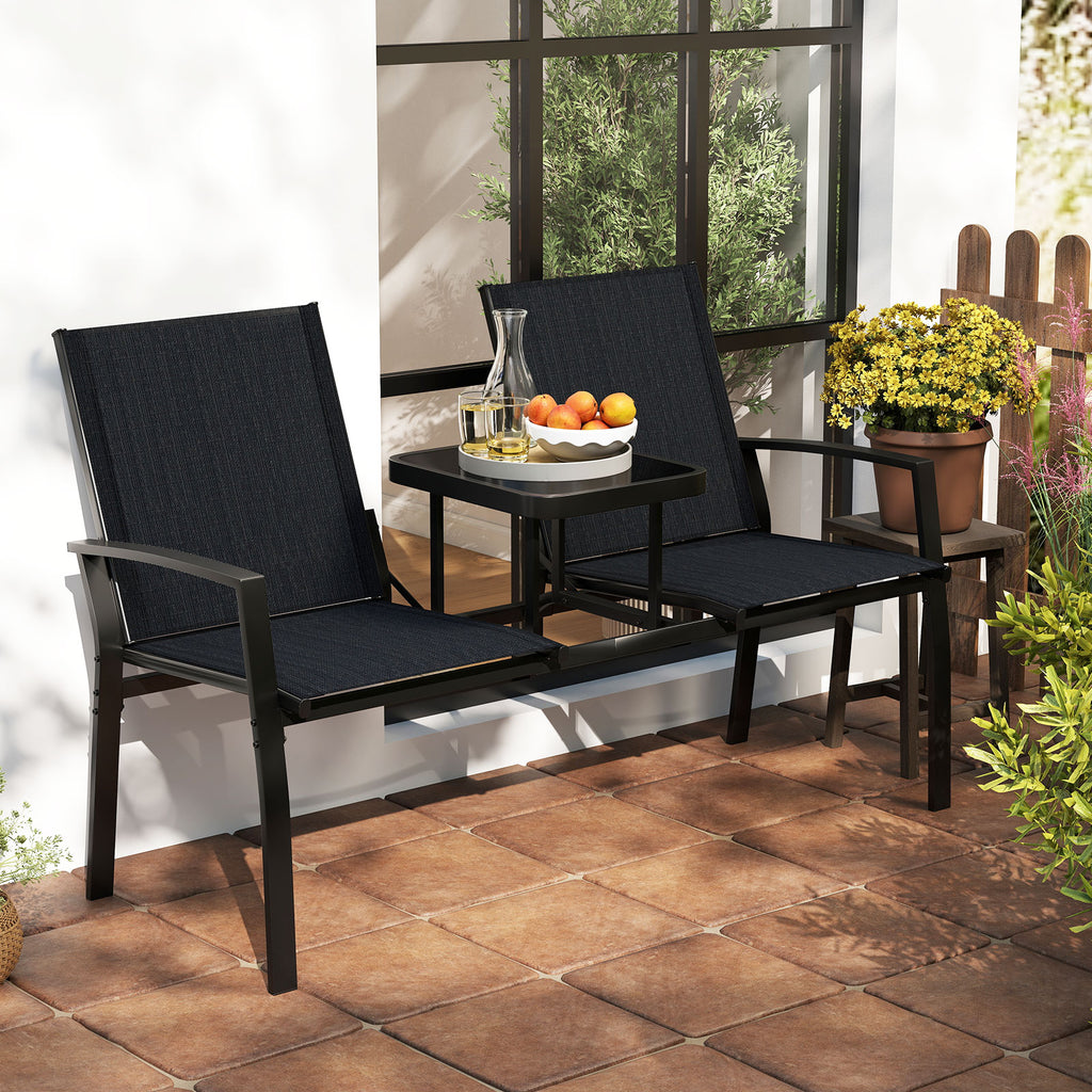 Patio Loveseat with Built-in Table - Black