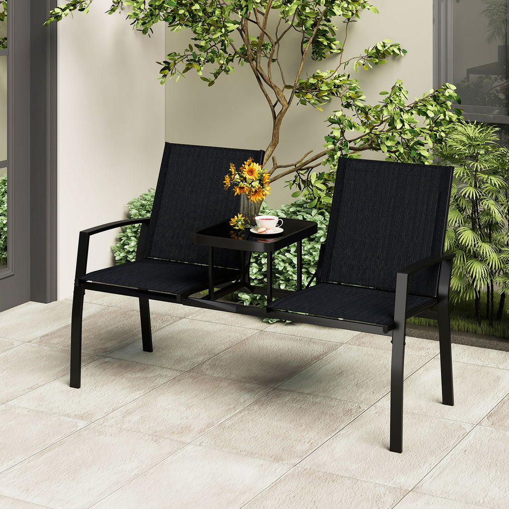 Patio Loveseat with Built-in Table - Black